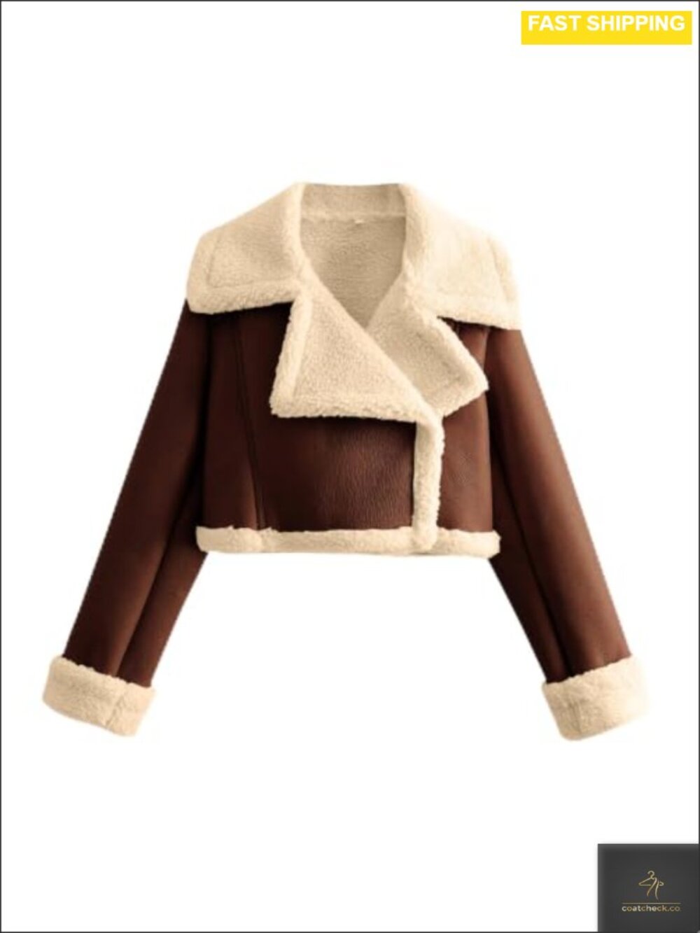 Faux Leather Moto Jacket Sherpa Lined Cropped Winter Coat